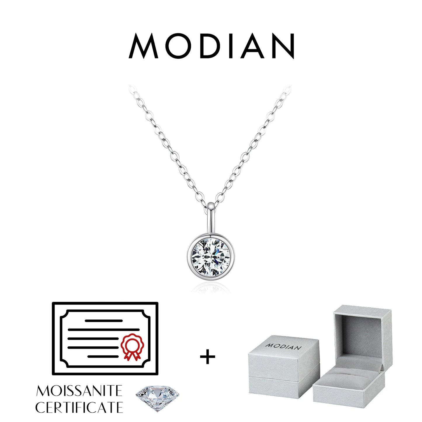 MODIAN 1 Carat D Color Round Bezel Setting Moissanite Pendant Necklace 925 Silver Lab Diamond Women Jewelry With Certificate Box