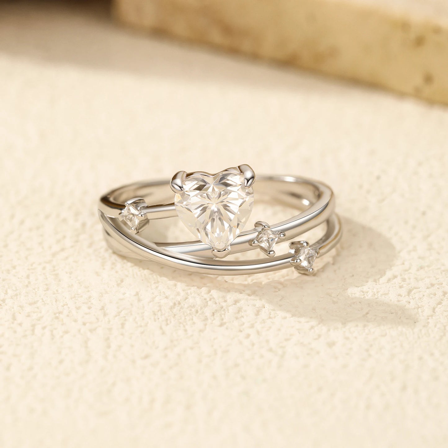 MODIAN 0.8CT D Color Heart Moissanite 925 Sterling Silver Line Multi-layer Rings For Women Romantic Wedding Fine Jewelry Gifts