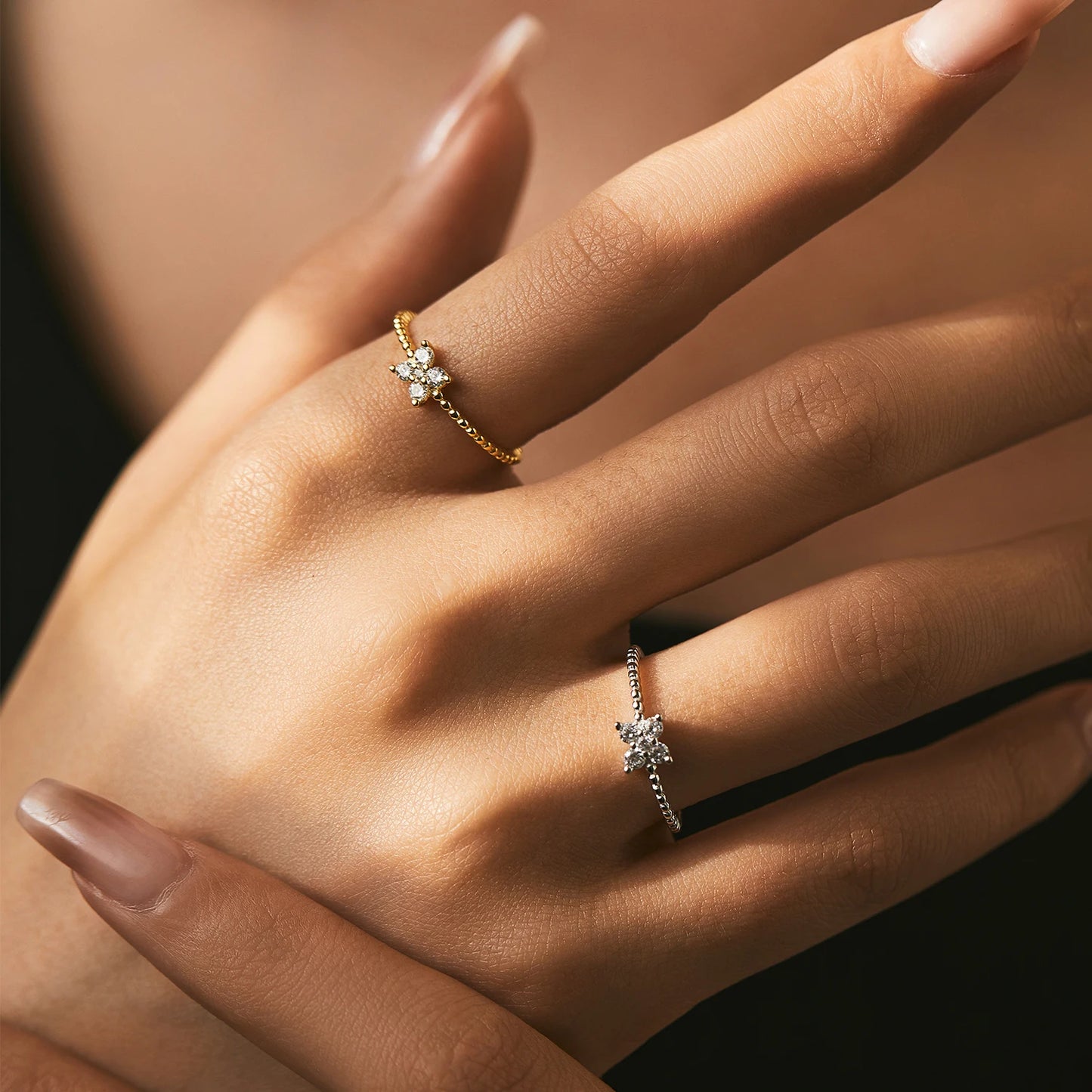 MODIAN Four Leaf Clover D Color Moissanite Ring 925 Sterling Silver Stackable Beads Trendy Finger Ring For Women Fine Jewelry