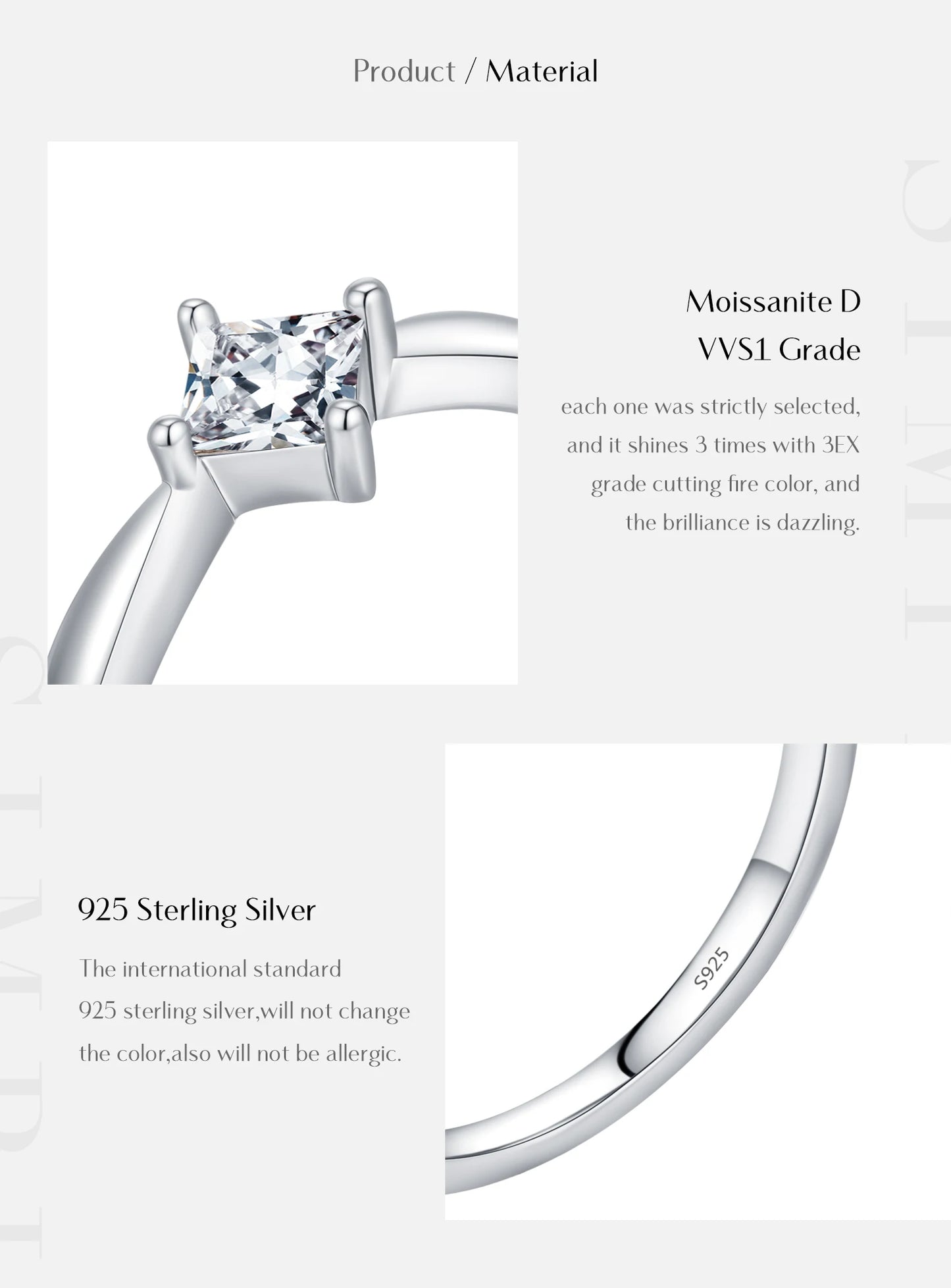 MODIAN D Color VVS1 Square Moissanite Ring 925 Sterling Silver Dazzling Wedding Band Rings For Women Fine Jewelry Gifts