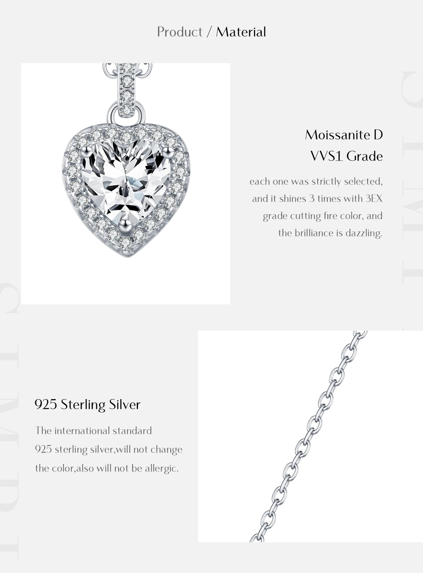 MODIAN 1CT Dazzling Moissanite Halo Necklace 925 Sterling Silver Heart Wedding Gfits Pendant Necklace For Women Fine Jewelry