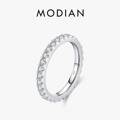 MODIAN Luxury D Color Moissanite Band Stackable Ring For Women Real 925 Sterling Silver Wedding Jewelry With Exquisite Box Gift
