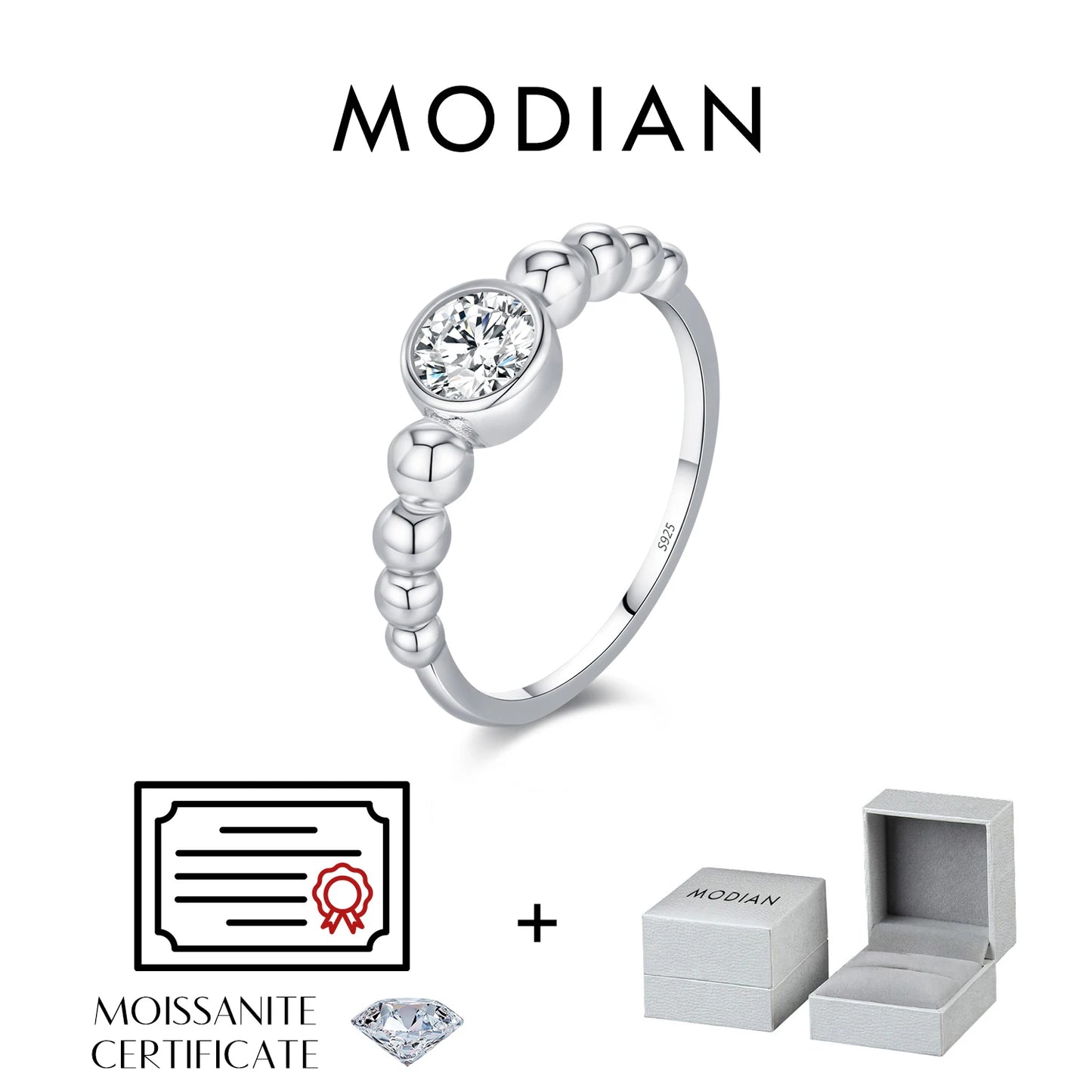 MODIAN 0.5Ct VVS1 Moissanite Rings 925 Sterling Silver Fashion Stackable Finger Ring For Women Wedding Anniversary Jewelry