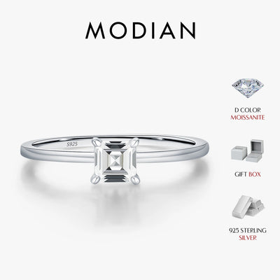 MODIAN Emerald Cut D Color Square Moissanite 925 Sterling Silver Classic Finger Rings For Women Wedding Statement Jewelry