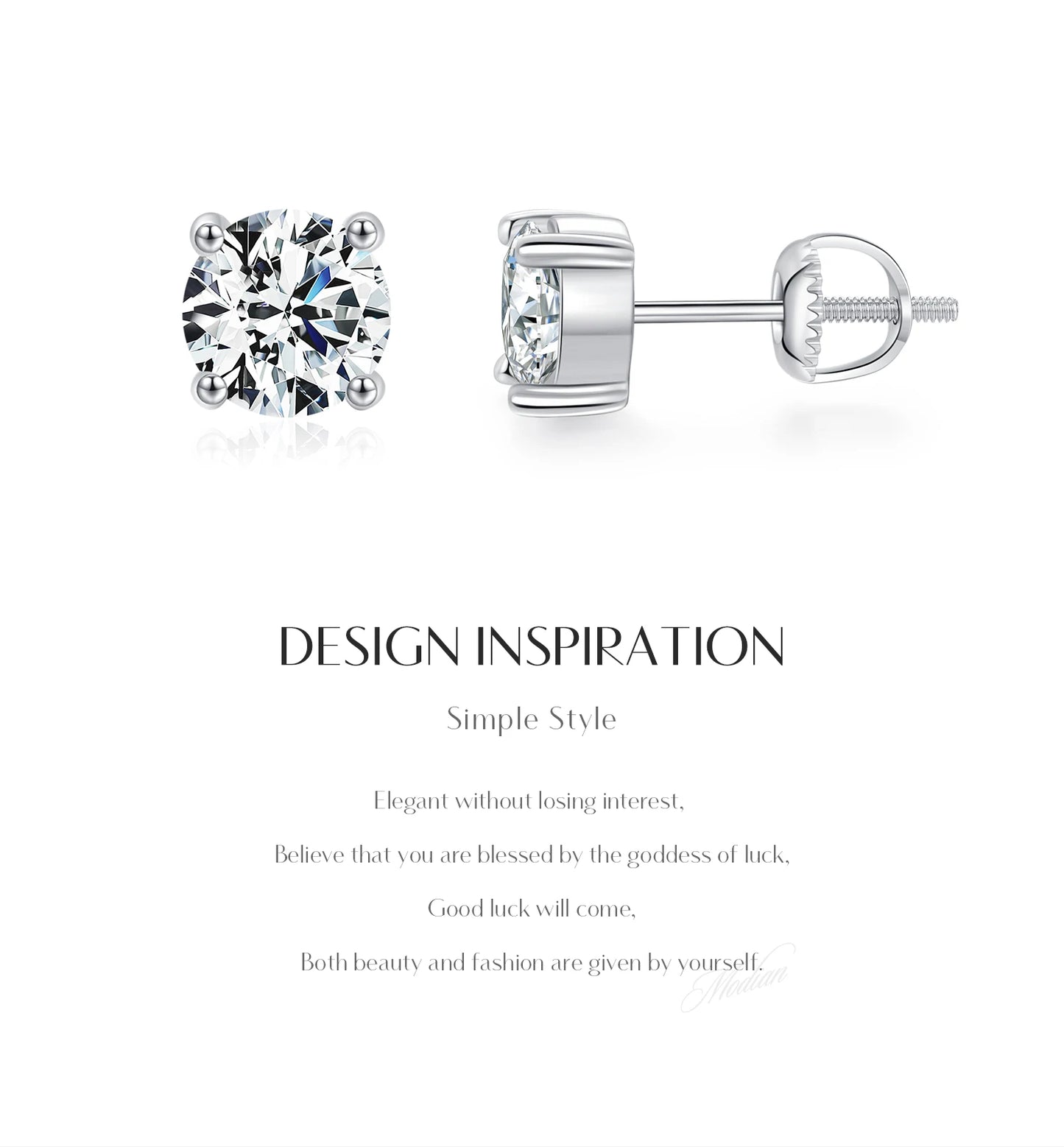 MODIAN 1.00Ct 2.00Ct Moissanite D Color Lab Diamond Stud Earrings For Women 925 Sterling Silver Basic Design Wedding Jewelry