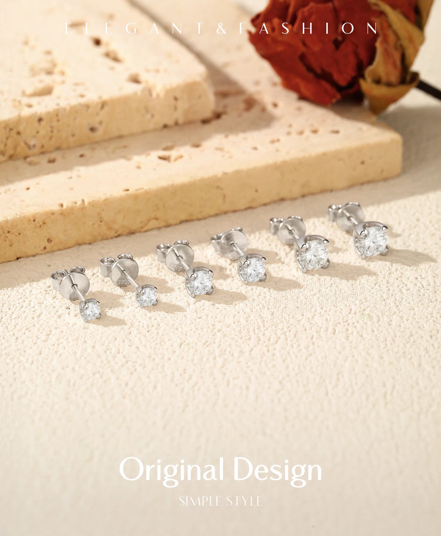 MODIAN 3MM-5MM Size D Color Moissanite 925 Sterling Silver Classic Simple Round Stud Earrings For Women Fine Stackable Jewelry