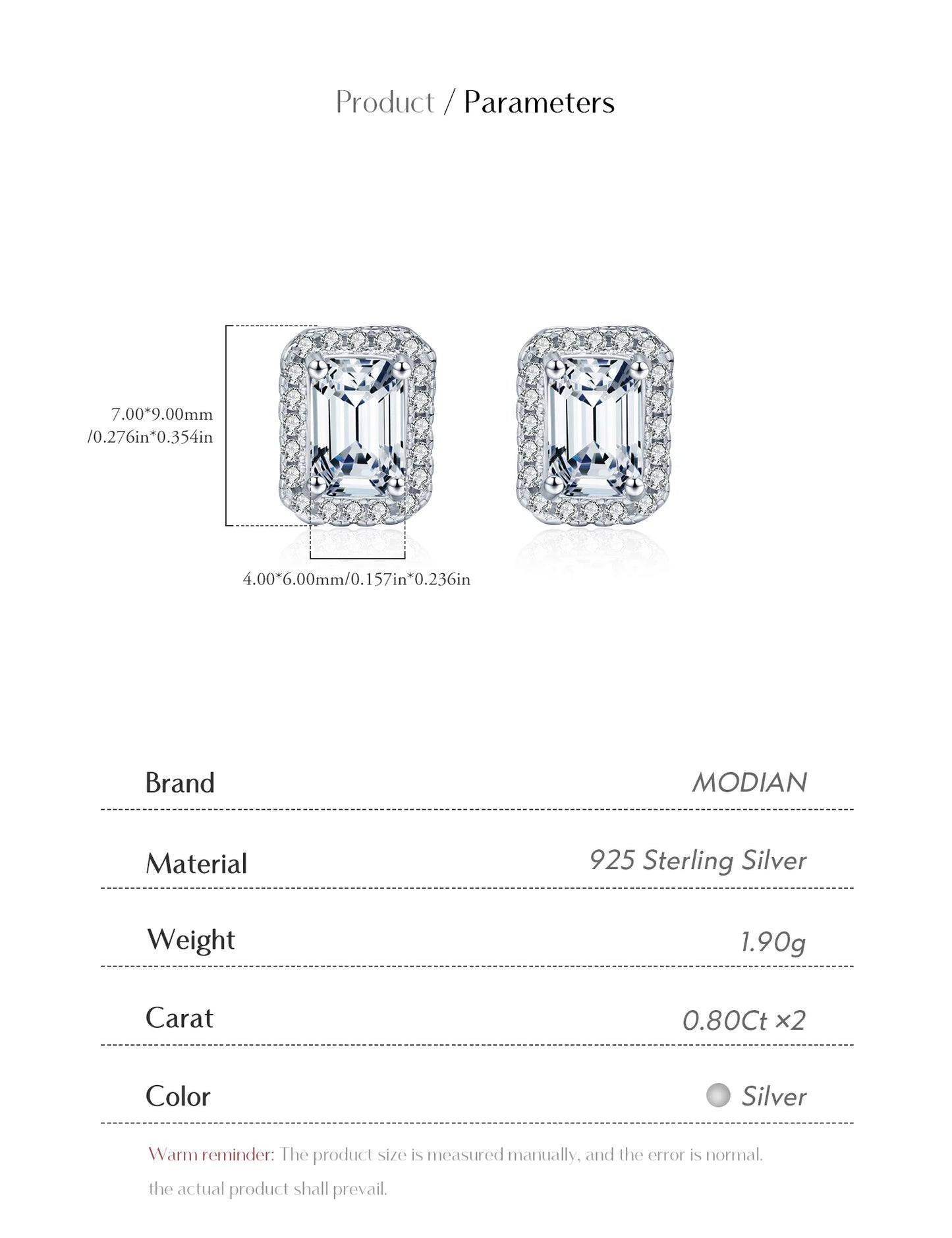MODIAN Emerald Cut Moissanite Ear Studs 925 Sterling Silver Classic Luxury Halo Earrings For Women Wedding Fine Jewelry Gift