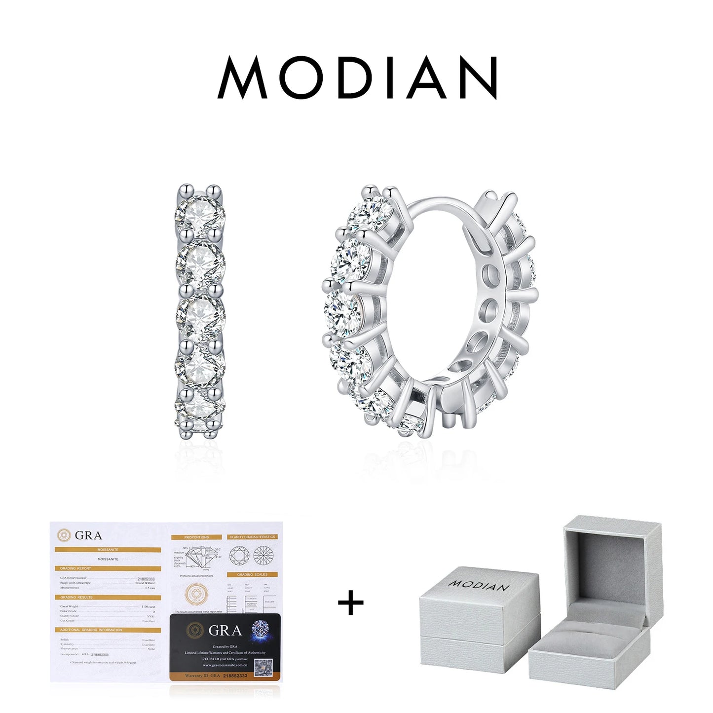 MODIAN D Color Sparkling Moissanite Ear Buckles Lab Diamond 925 Sterling Silver Luxury Hoop Earrings for Women Jewelry Gifts