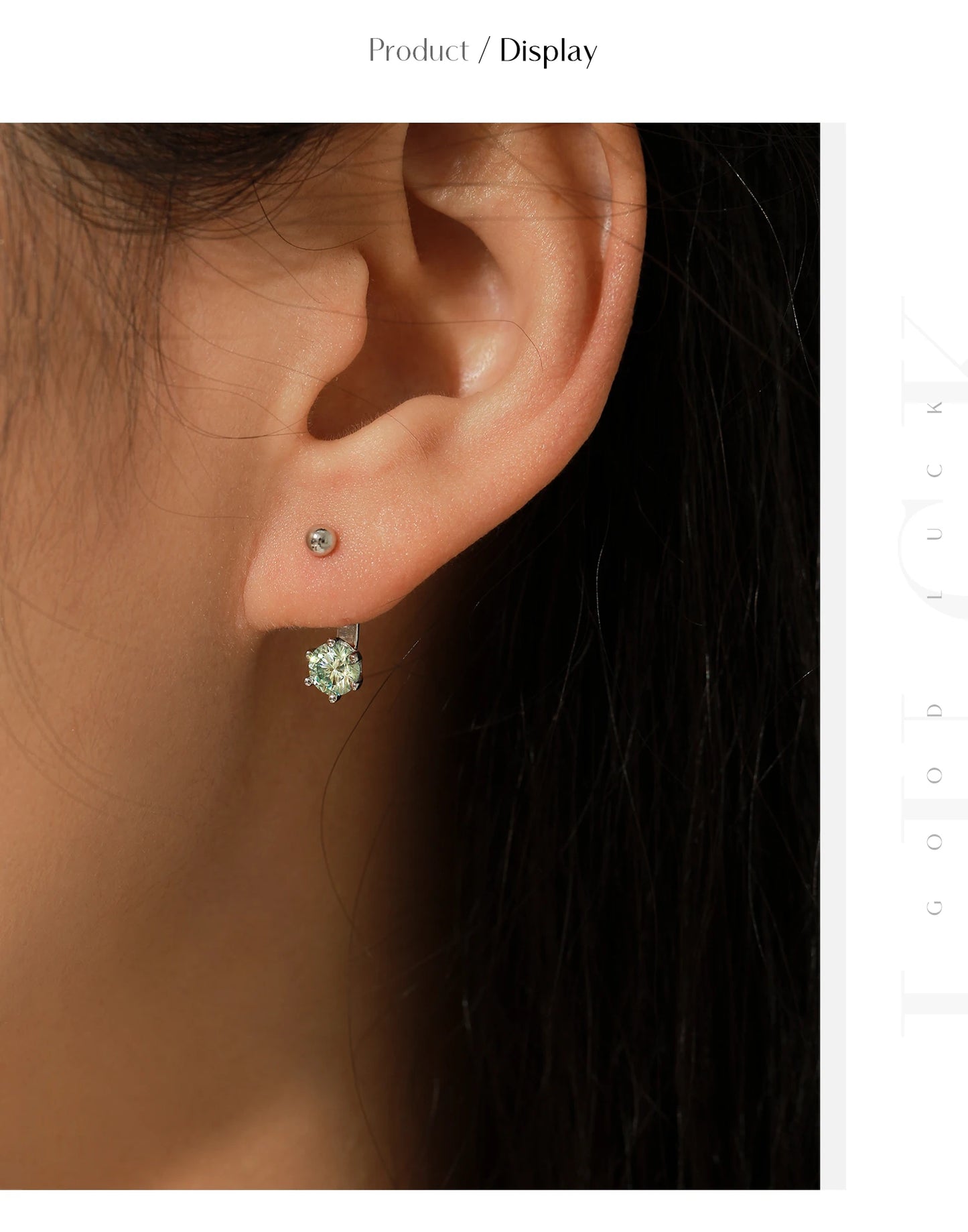 MODIAN D Color VVS1 Round Teal Moissanite Ear Climbers 925 Sterling Silver Luxury Trendy Stud Earrings For Women Fine Jewelry