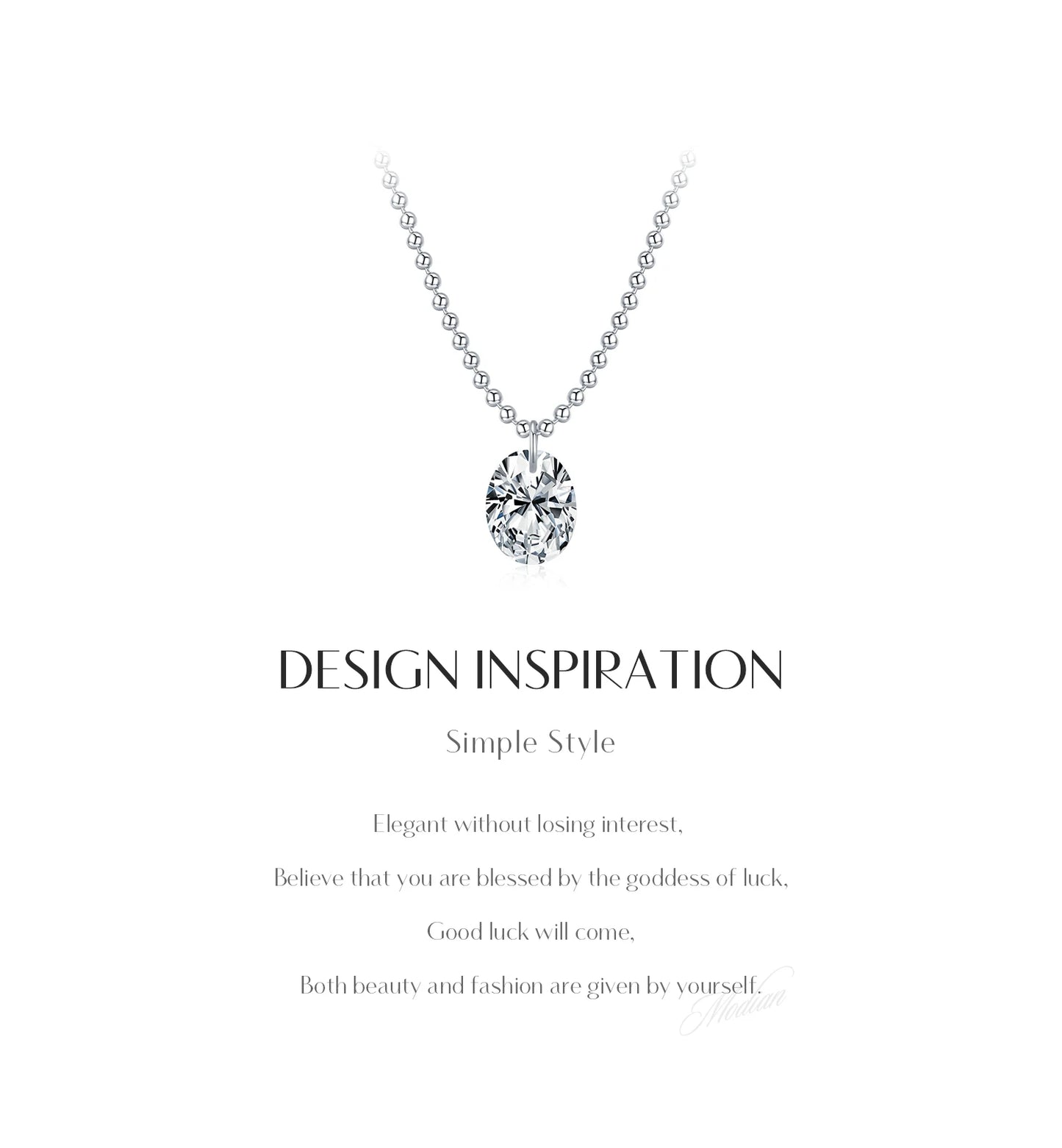 MODIAN 1.5 Carat Oval Moissanite Pendant 925 Sterling Silver Simple Beads Chain Pendant Necklace For Women Daily Fine Jewelry