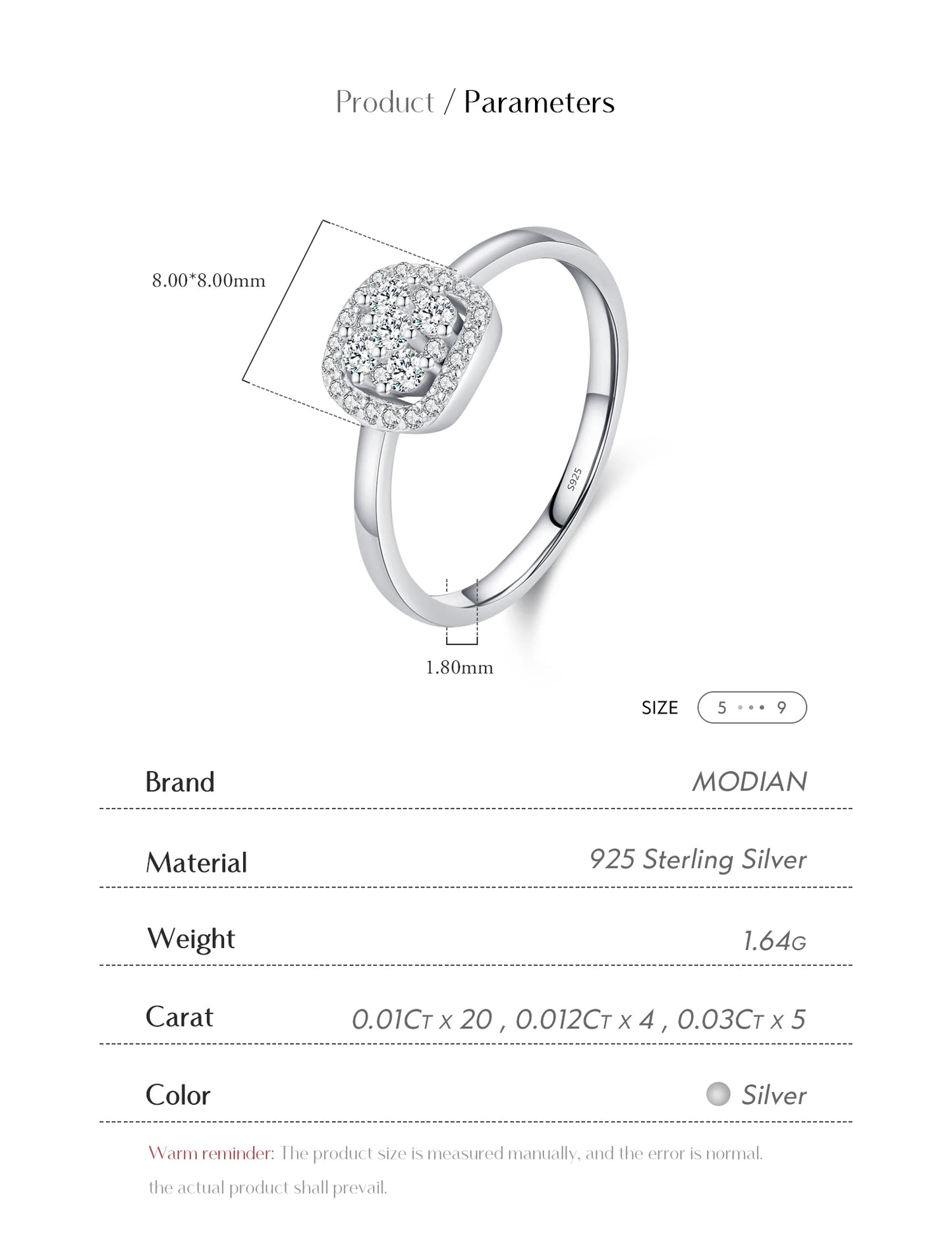 MODIAN Sparkling VVS1 D Color Pave Setting Moissanite Ring 925 Sterling Silver Wedding Band Ring for Women Fine Jewelry