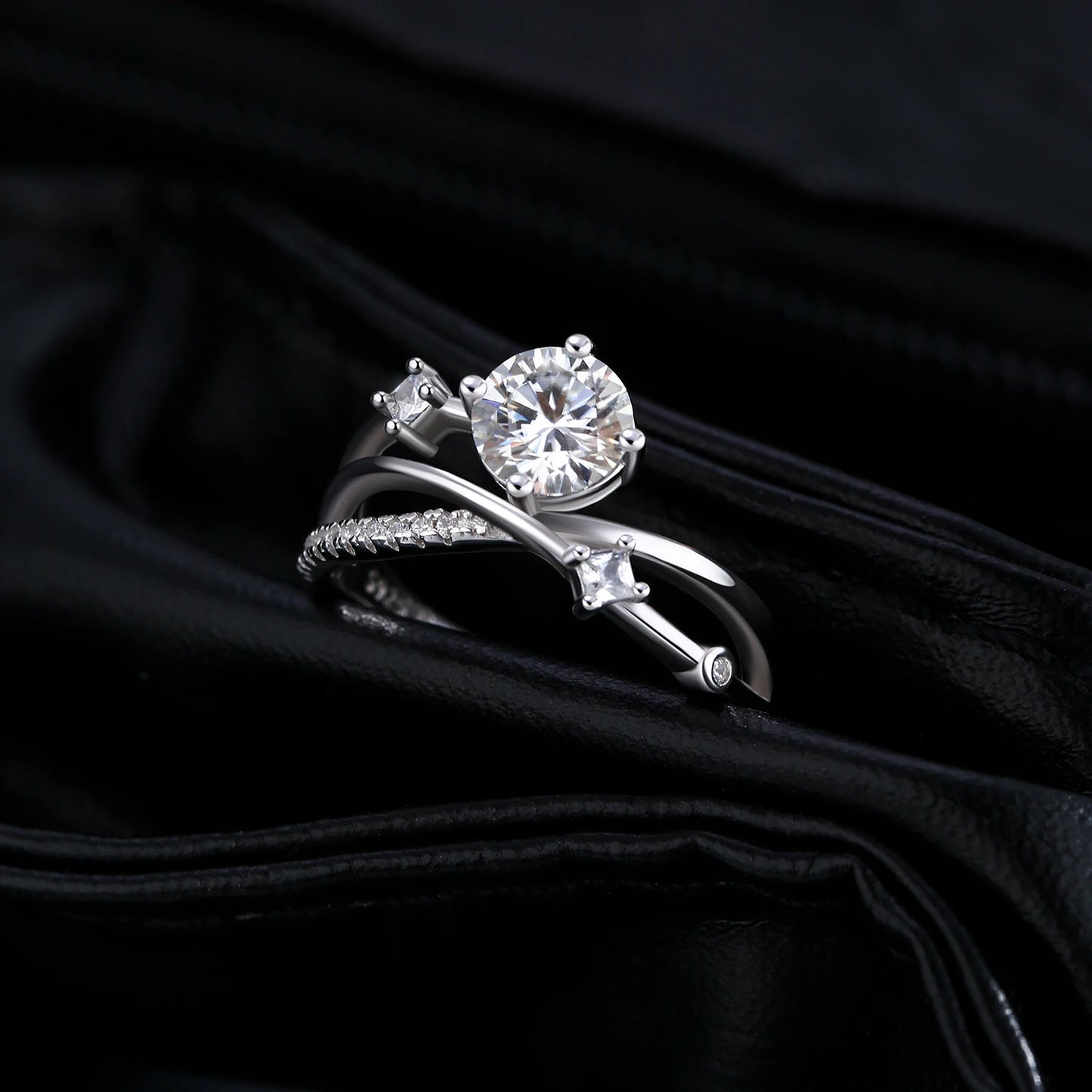 MODIAN 1CT VVS1 Clarity Moissanite Dazzling Ring 925 Sterling Silver e Multi-layer Lines Rings For Women Wedding Jewelry Gifts