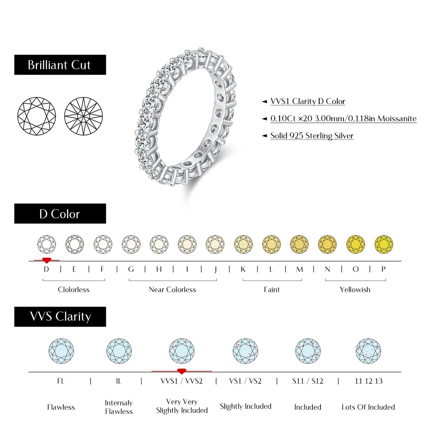MODIAN Dazzling D Color Moissanite Eternity Band Rings 925 Sterling Silver Luxury Stackable Fashion Ring For Women Fine Jewelry