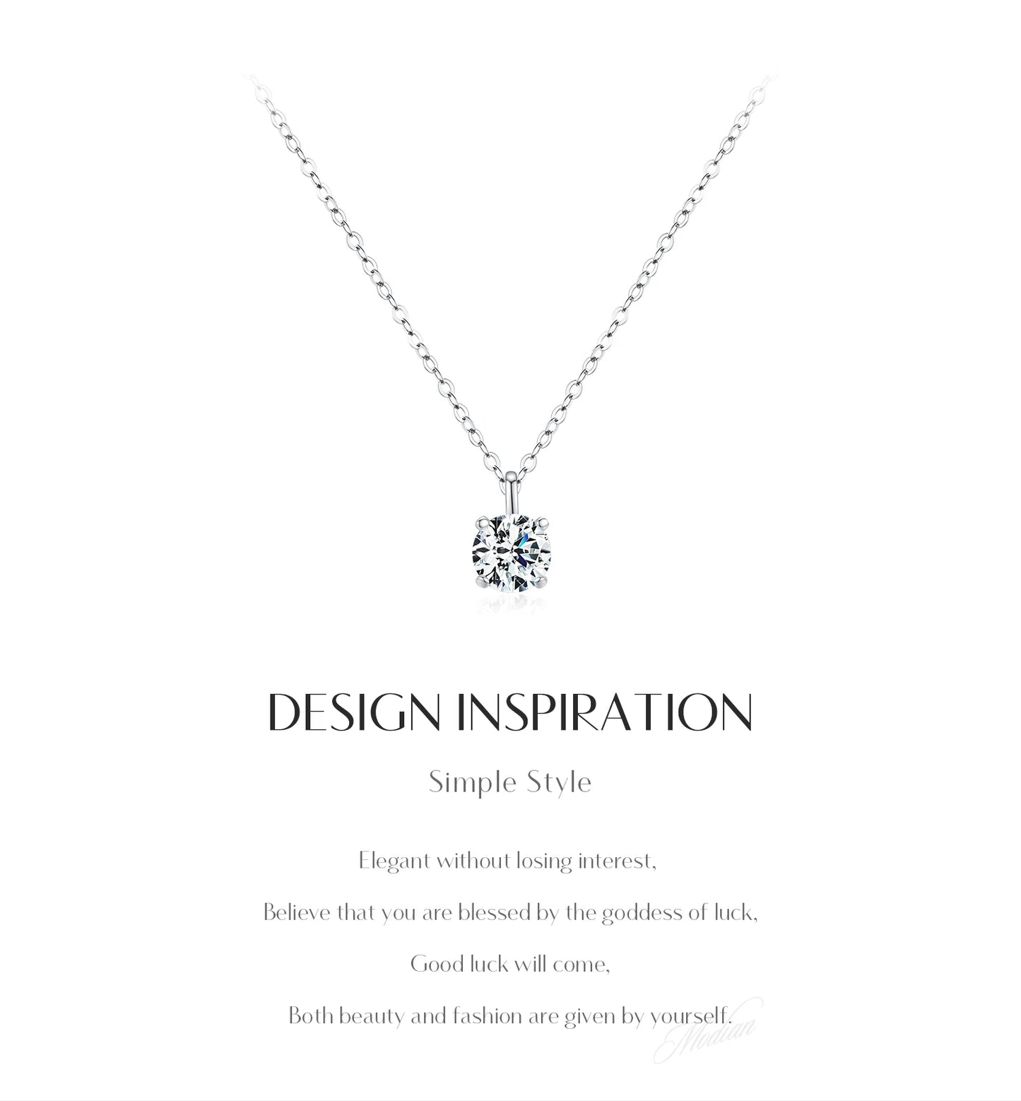 MODIAN 1CT Prong Setting Moissanite Necklace D color VVS1 Lab Diamond Pendant For Women 925 Sterling Silver Wedding Jewelry