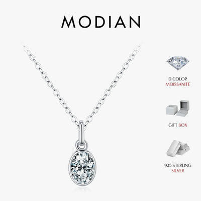 MODIAN 1CT Oval Bezel D Color Moissanite Necklaces 925 Sterling Silver Luxury Wedding Pendant Necklace For Women Fine Jewelry