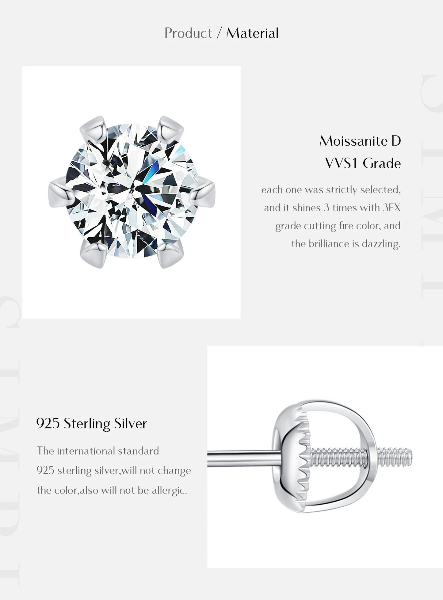 MODIAN 1 Carat D Color Moissanite Stud Earrings 925 Sterling Silver Sparkling Wedding Platinum Plated Fine Jewelry For Women
