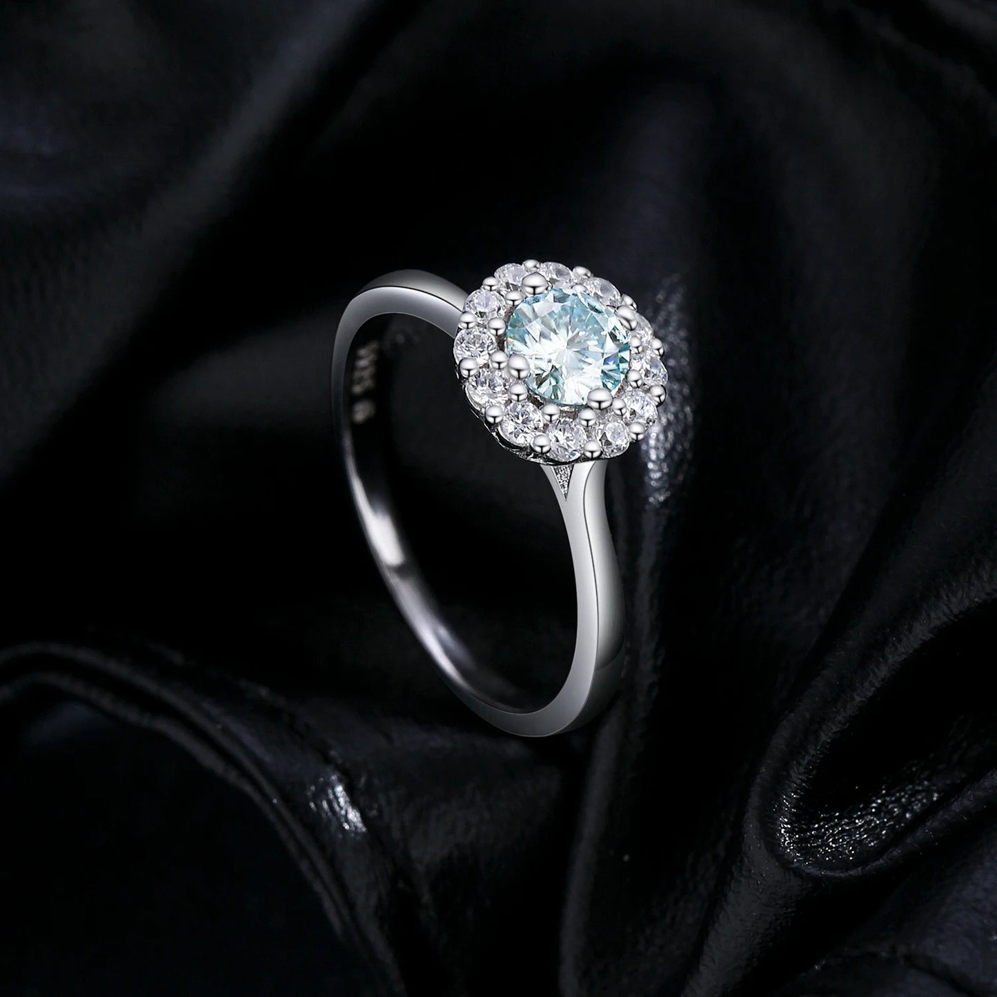 MODIAN D Color Green Teal Moissanite Halo Ring 925 Sterling Silver Trendy Elegant Finger Rings For Women Wedding Fine Jewelry