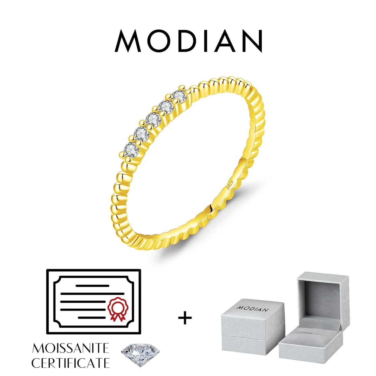 MODIAN D Color Stackable Moissanite Ring 925 Sterling Silver Beads Sparkling Trendy Rings For Women Party Vacation Jewelry