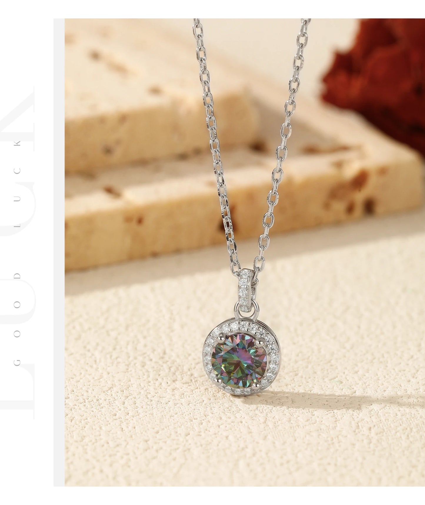 MODIAN 1CT Multicolor Round Moissanite Necklaces 925 Sterling Silver Luxury Classic Pendant Necklace For Women Fine Jewelry