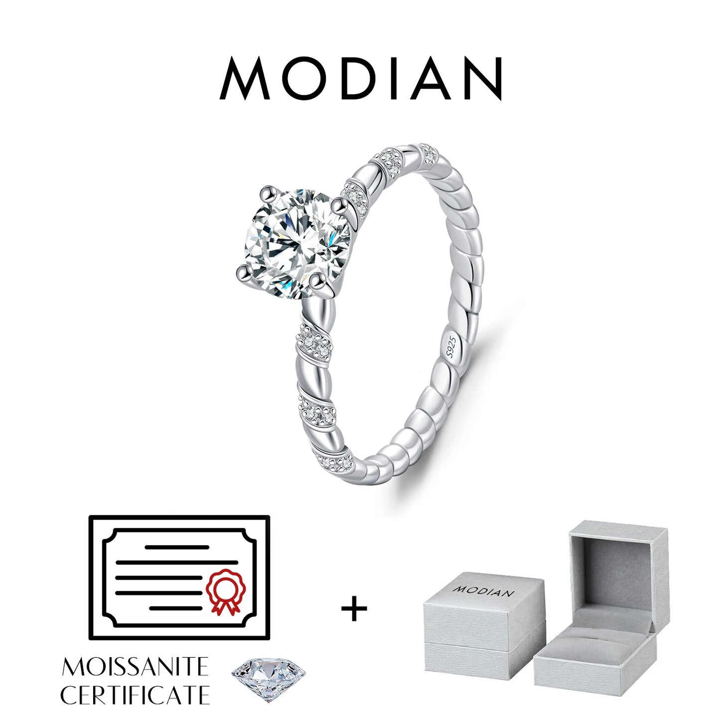 MODIAN 1CT Moissanite 925 Sterling Silver Sparkling Twist Lab Created Diamond Wedding Band Rings For Women Bridal Fine Jewelry