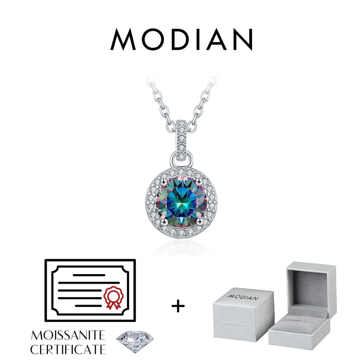 MODIAN 1CT Multicolor Round Moissanite Necklaces 925 Sterling Silver Luxury Classic Pendant Necklace For Women Fine Jewelry