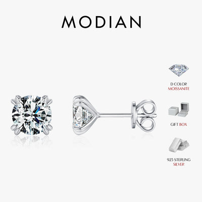 MODIAN D Color 1CT Moissanite Stud Earrings 925 Sterling Silver Brilliant Round Cut Lab Created Diamond Jewelry For Women