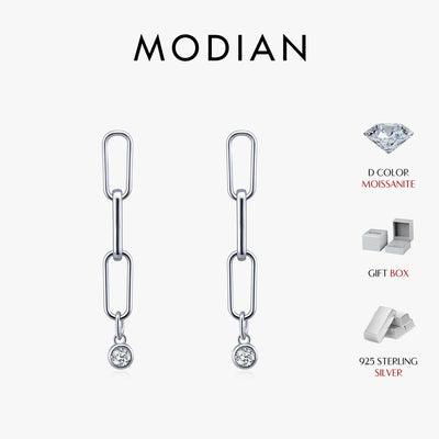 MODIAN VVS1 Clarity D Color Moissanite Earrings 925 Sterling Silver Fashion Link Chain Stud Earrings For Women Fine Jewelry