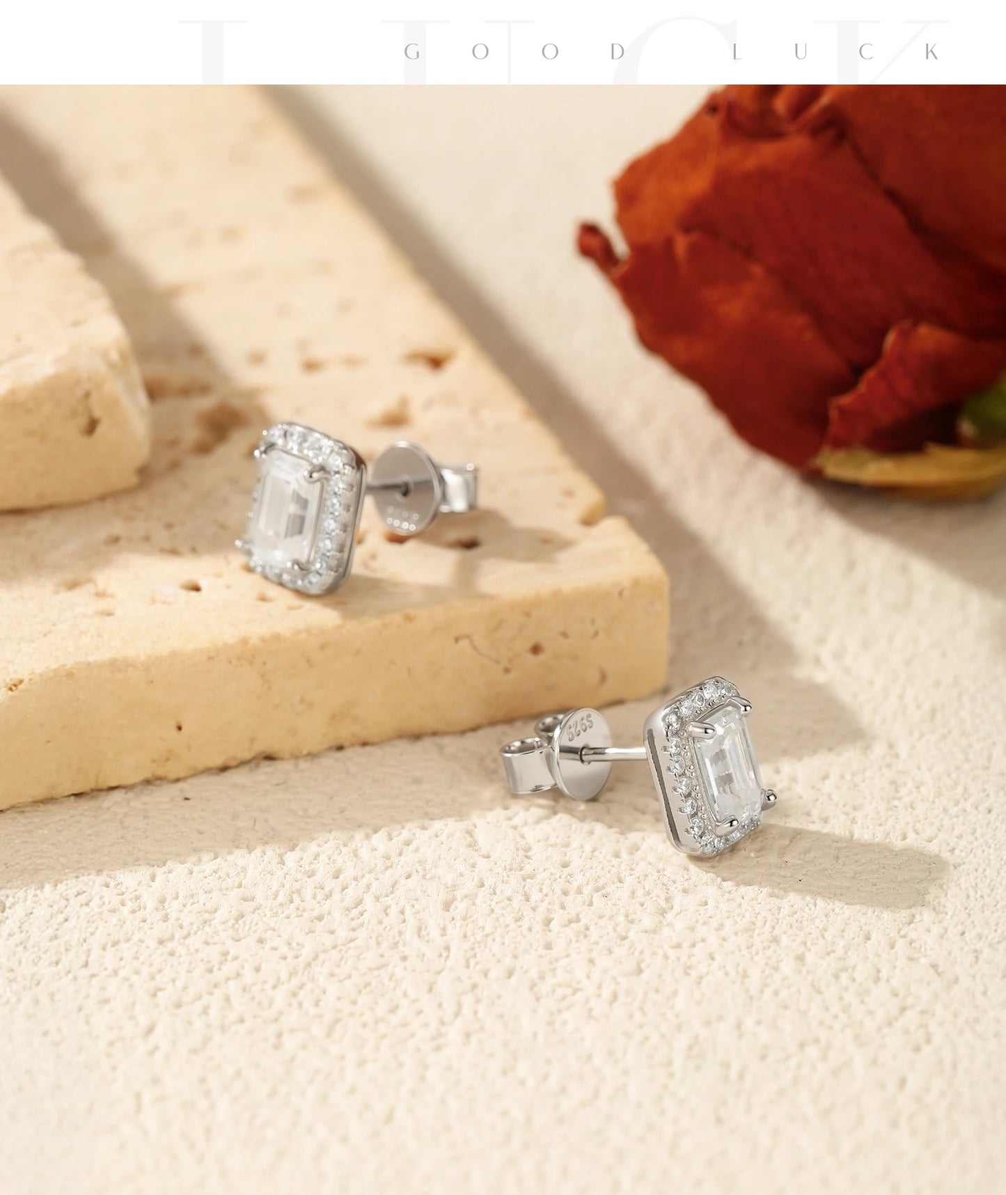 MODIAN Emerald Cut Moissanite Ear Studs 925 Sterling Silver Classic Luxury Halo Earrings For Women Wedding Fine Jewelry Gift