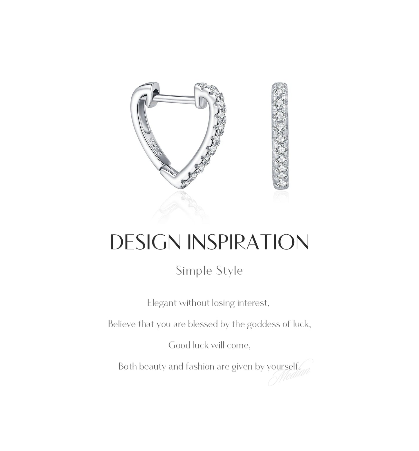 MODIAN D Color Moissanite Ear Buckle 925 Sterling Silver Fashion Heart Sparkle Hoop Earrings For Women Party Fine Jewelry