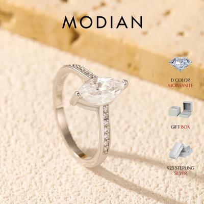 MODIAN Marquise Cut D Color Moissanite Finger Rings 925 Sterling Silver Exquisite Wedding Engagement Ring For Women Fine Jewelry