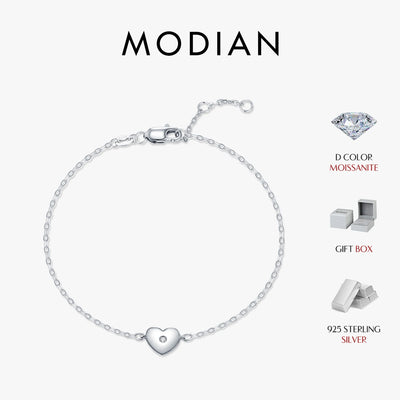 MODIAN D Color Moissanite Bracelet 925 Sterling Silver Simple Heart Daily Link Chain Bracelet For Women Fine Jewelry With Box