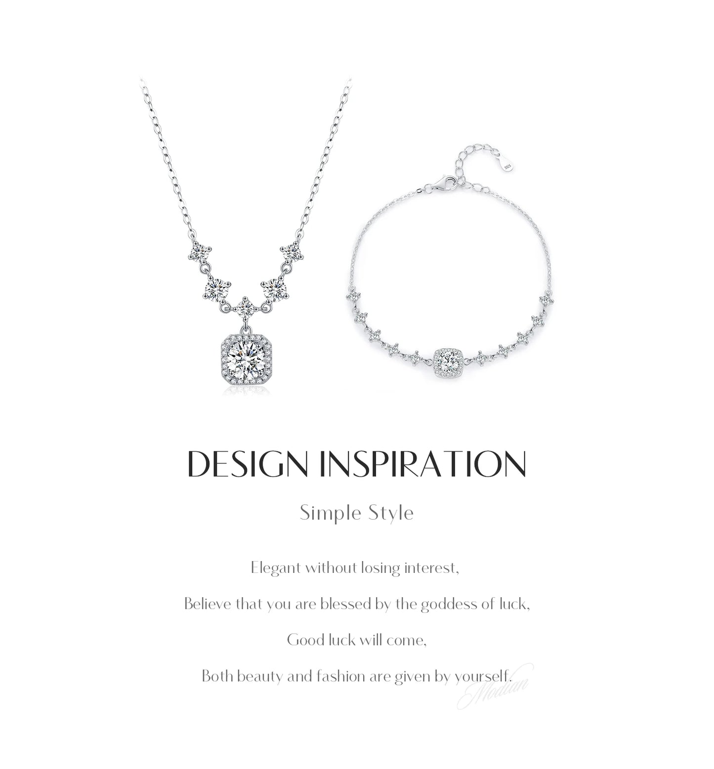 MODIAN D Color Moissanite 925 Sterling Silver Luxury Geometric Charm Necklace Bracelet For Women Wedding Statement Jewelry Set