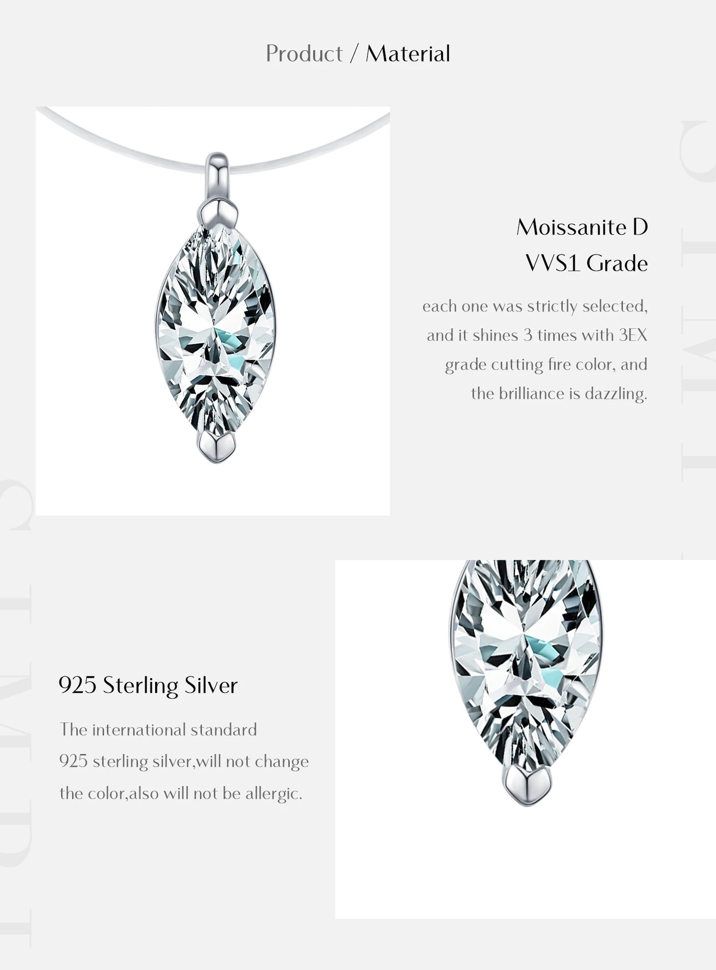 MODIAN Marquise Cut D Color Moissanite Choker Necklaces 925 Sterling Silver Fashion Pendant Necklace For Women Fine Jewelry Gift