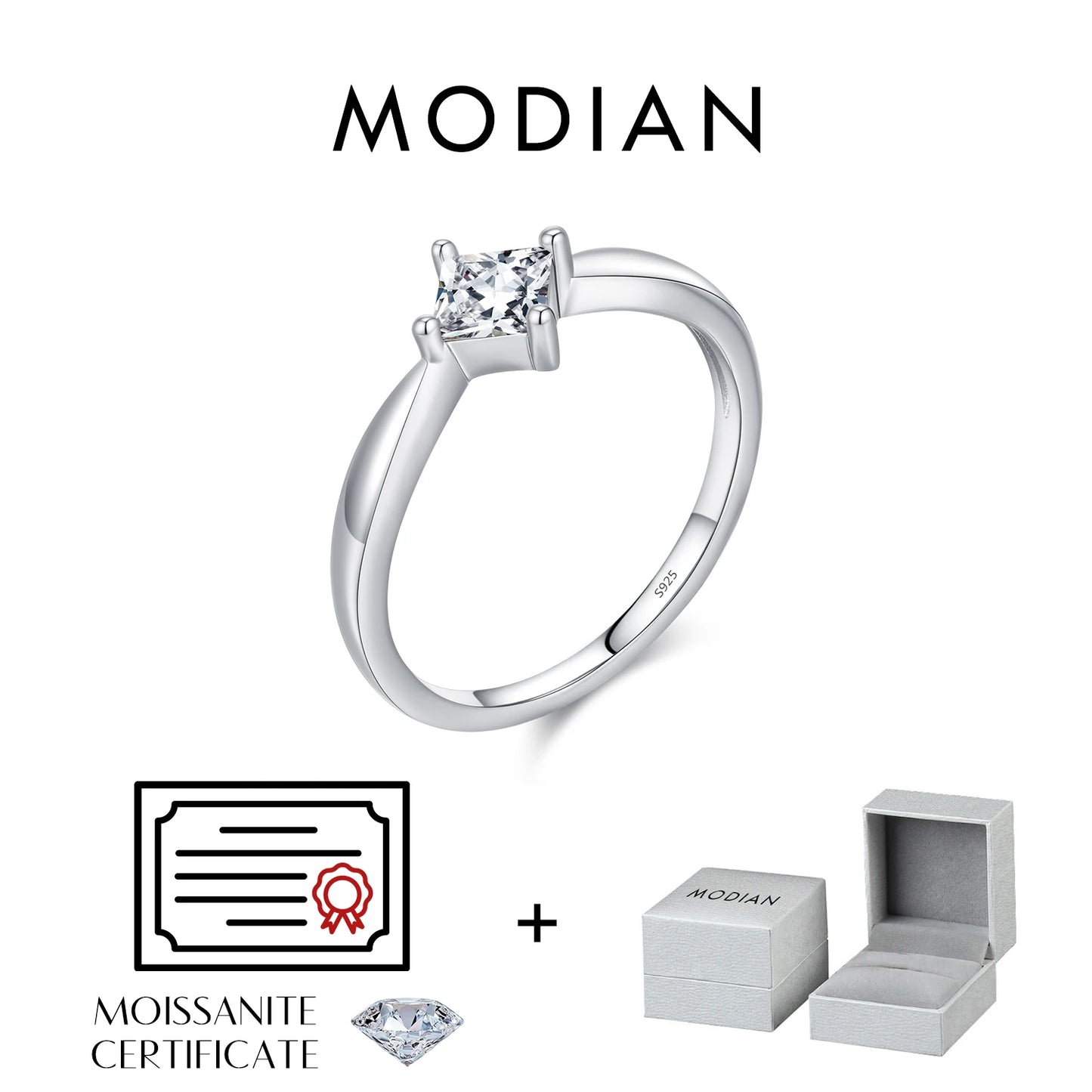 MODIAN D Color VVS1 Square Moissanite Ring 925 Sterling Silver Dazzling Wedding Band Rings For Women Fine Jewelry Gifts
