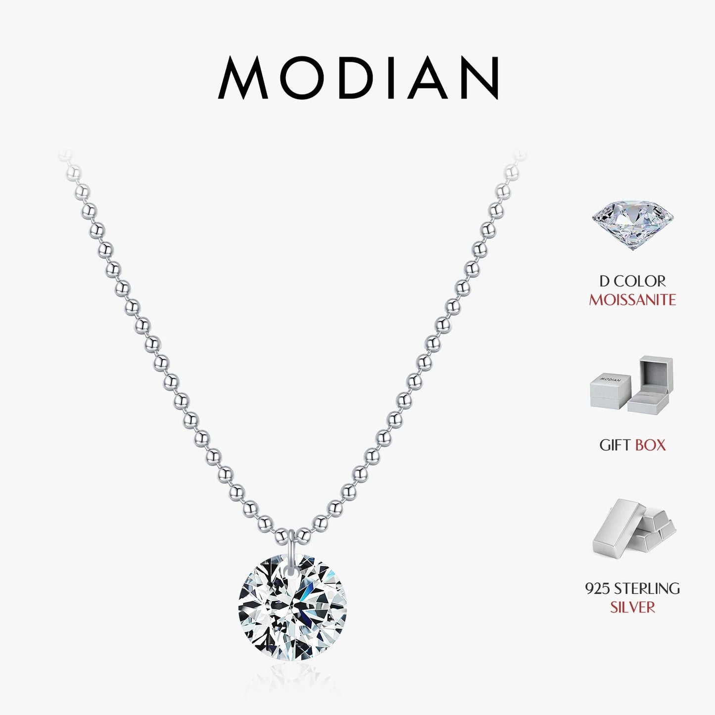 MODIAN D Color Moissanite Necklaces 925 Sterling Silver Trendy Beads Necklace Stackable Pendant Necklace For Women Fine Jewelry