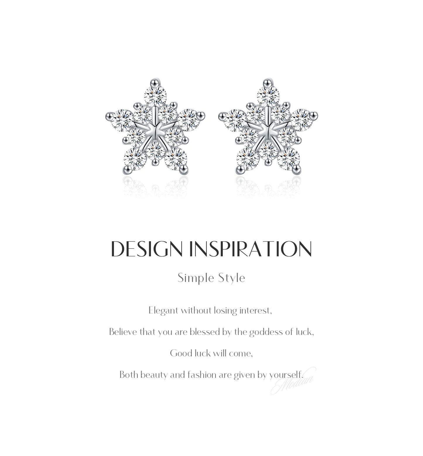 MODIAN D Color Dazzling Moissanite Earrings 925 Sterling Silver Trendy Cute Snowflake Stud Earrings For Women Fine Jewelry