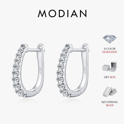MODIAN D Color Moissanite U Shape Hoop Earrings 925 Sterling Silver Exquisite Elegant Ear Buckle For Women Daily Fine Jewelry