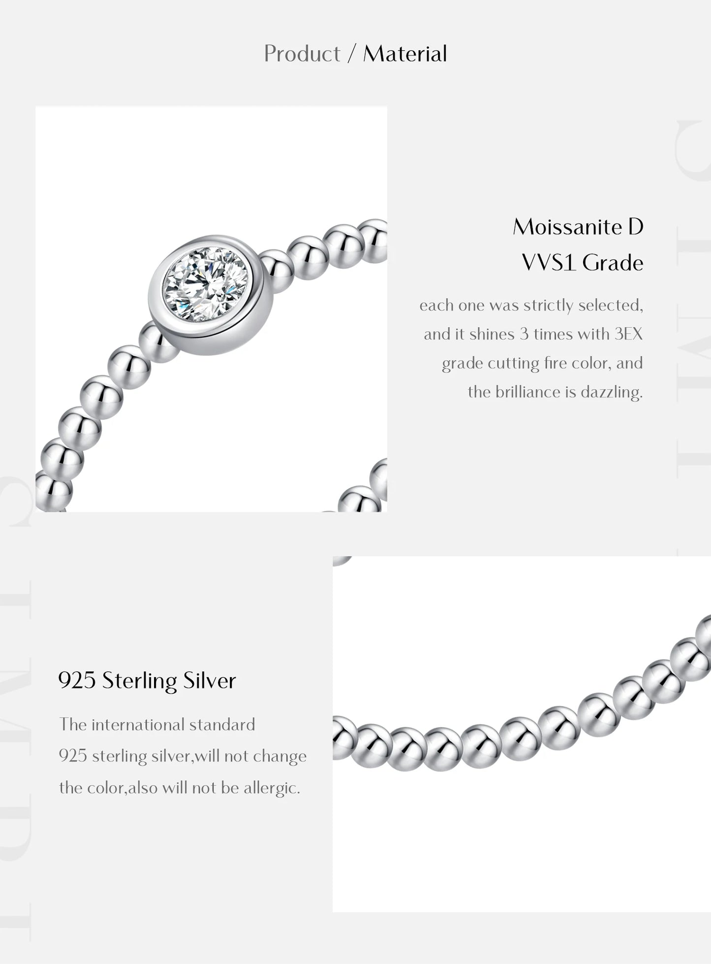 MODIAN D Color Stackable Moissanite Ring 925 Sterling Silver Beads Sparkling Trendy Rings For Women Party Vacation Jewelry