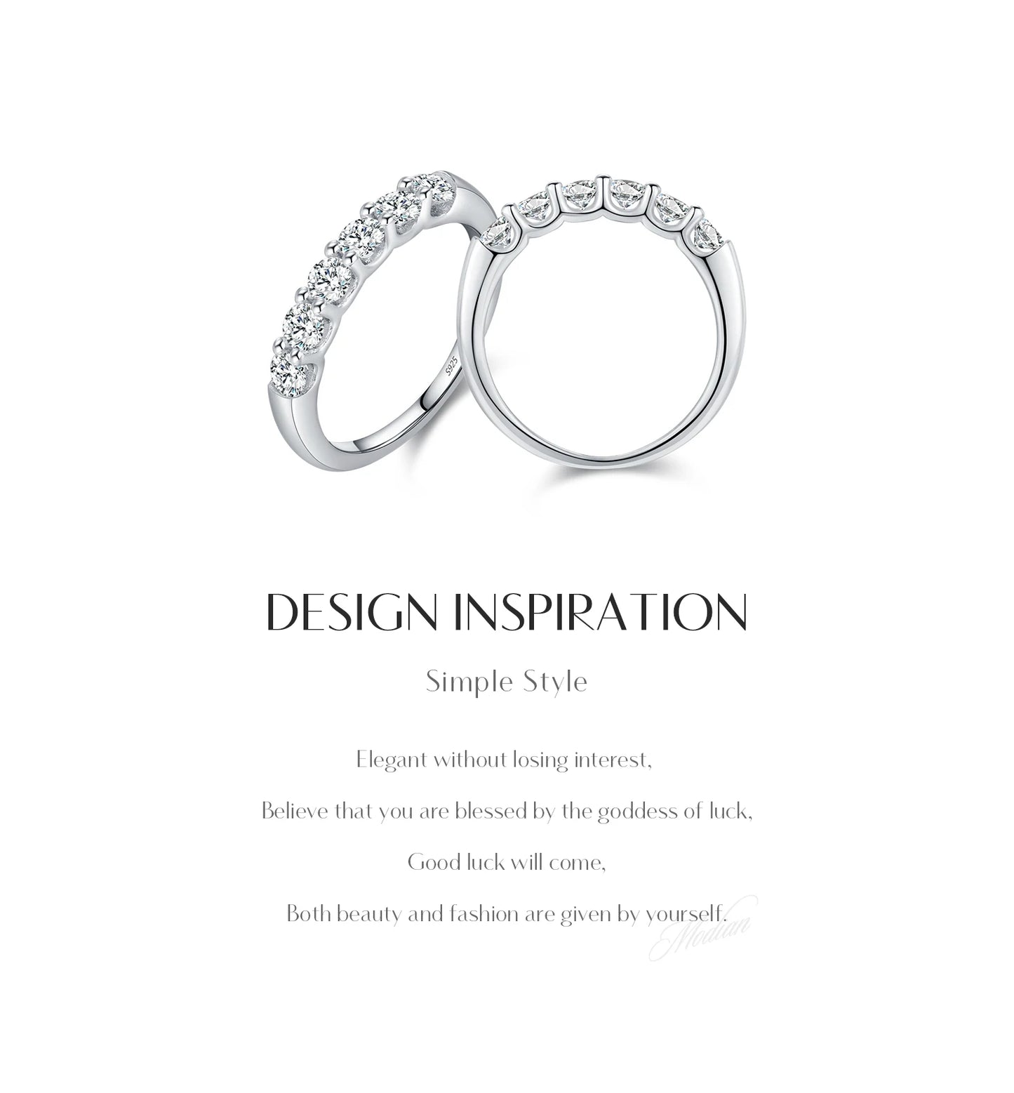 MODIAN D Color VVS1 EX Round Moissanite Ring 925 Sterling Silver Eternity Bands Rings Women Wedding Engagement Luxury Jewelry