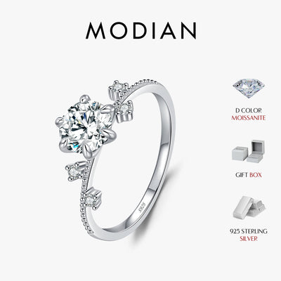 MODIAN 1CT Moissanite Ring 925 Sterling Silver Delicate Flower Six Claws Lab Created Diamond Rings For Women Wedding Jewelry