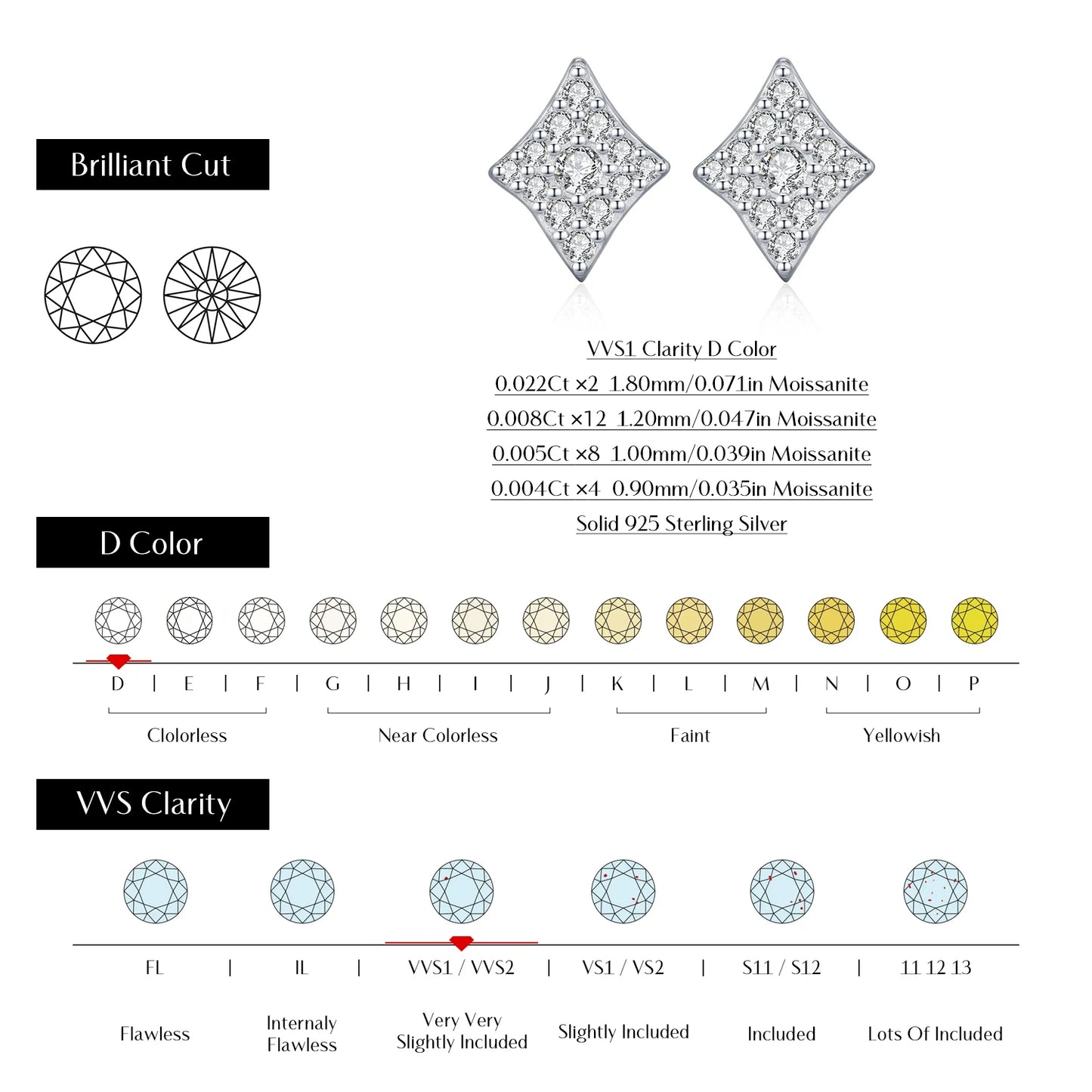MODIAN Sparkling Rhombus Moissanite Ear Studs 925 Sterling Silver Trendy Stackable Stud Earrings For Women Daily OL Fine Jewelry