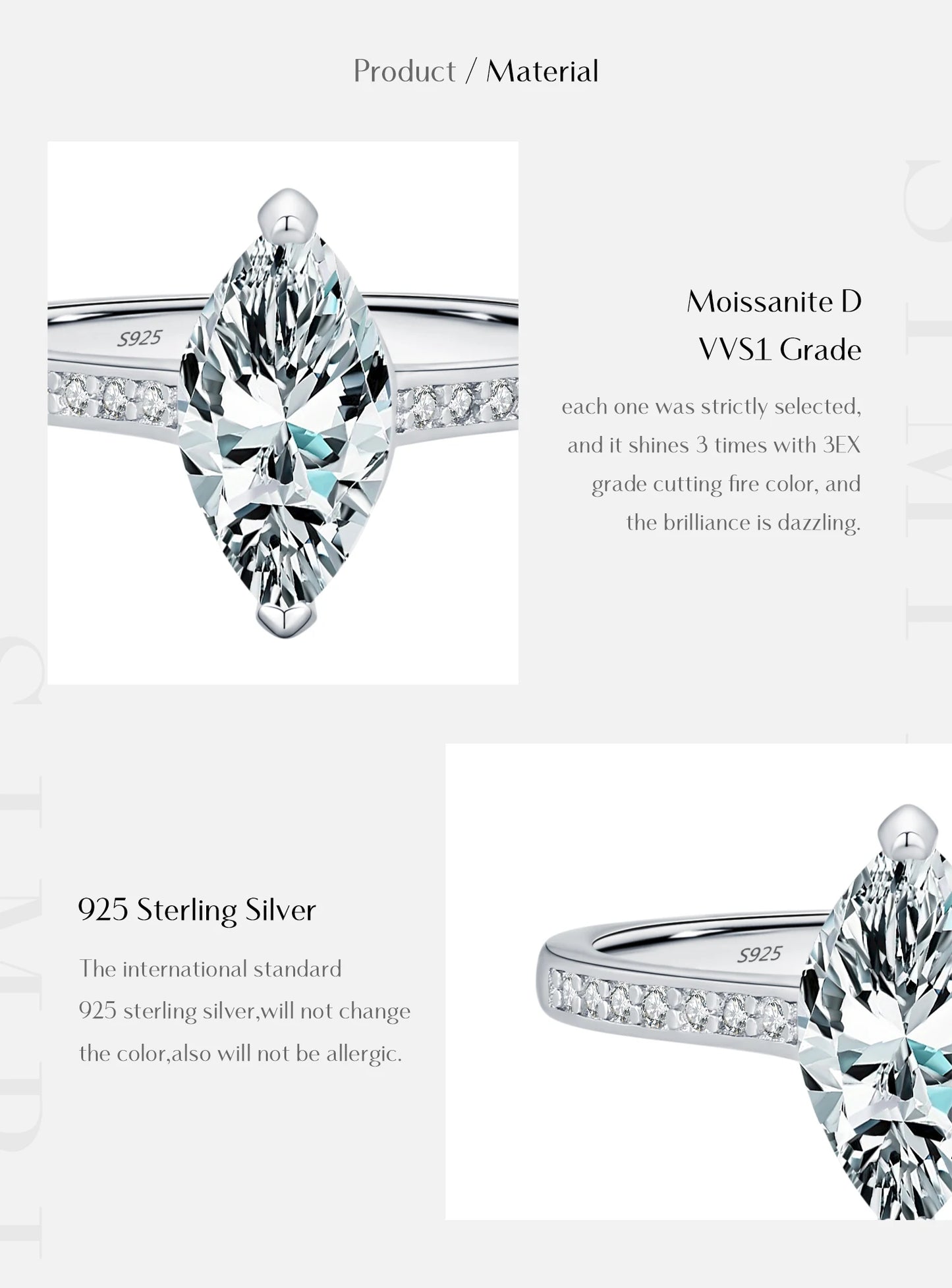 MODIAN Marquise Cut D Color Moissanite Finger Rings 925 Sterling Silver Exquisite Wedding Engagement Ring For Women Fine Jewelry