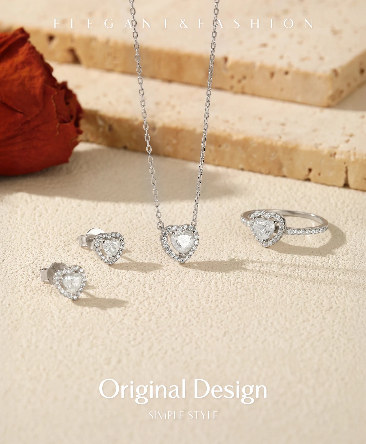 MODIAN Heart Moissanite Wedding Set 925 Sterling Silver Luxury Halo Earring Sparkle Rings Necklace For Women Bridal Jewelry