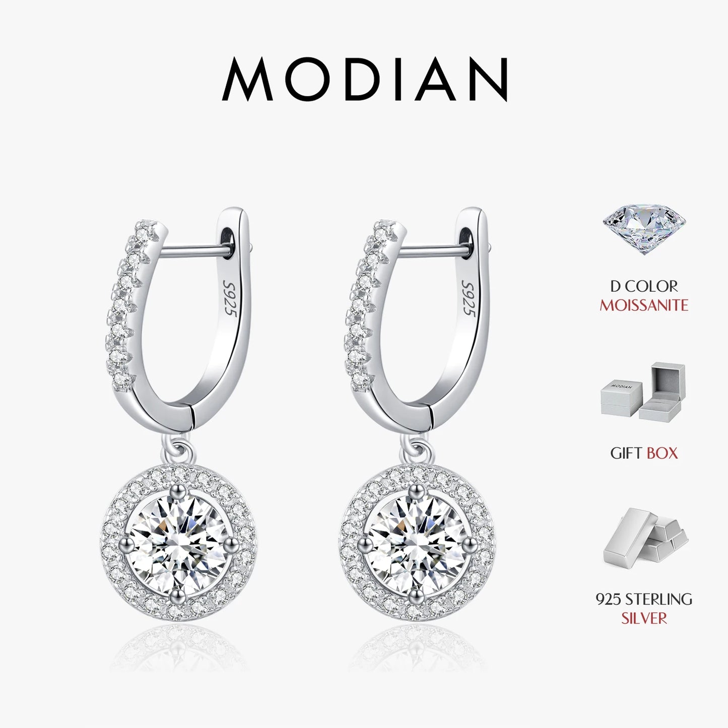 MODIAN D Color Moissanite Drop Earrings 925 Sterling Silver Halo Dangle Earrings For Women Wedding Engagement Fine Jewelry Gift