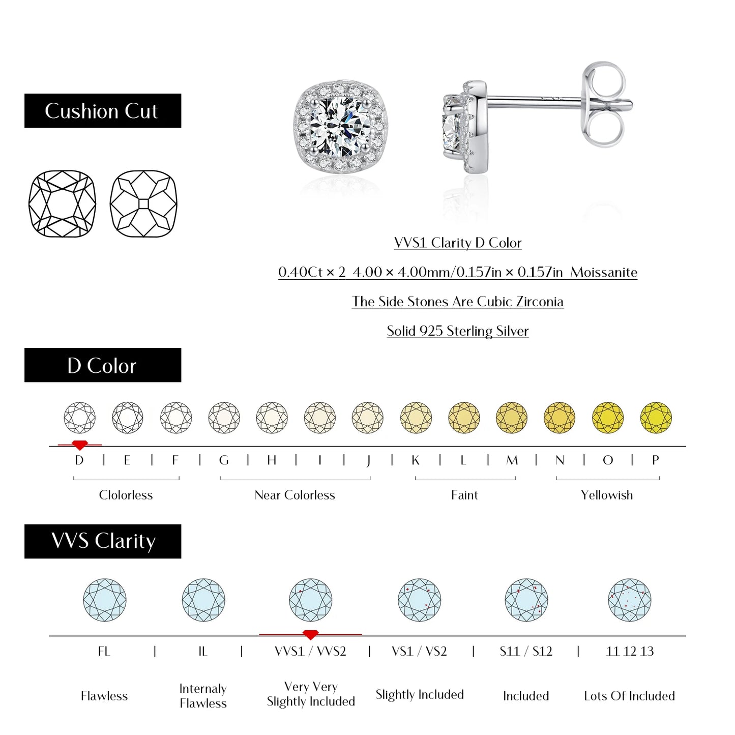 MODIAN D Color Heart Pear Square Moissanite Stud Earrings 925 Sterling Silver Lab Diamond Earrings For Women Wedding Jewelry