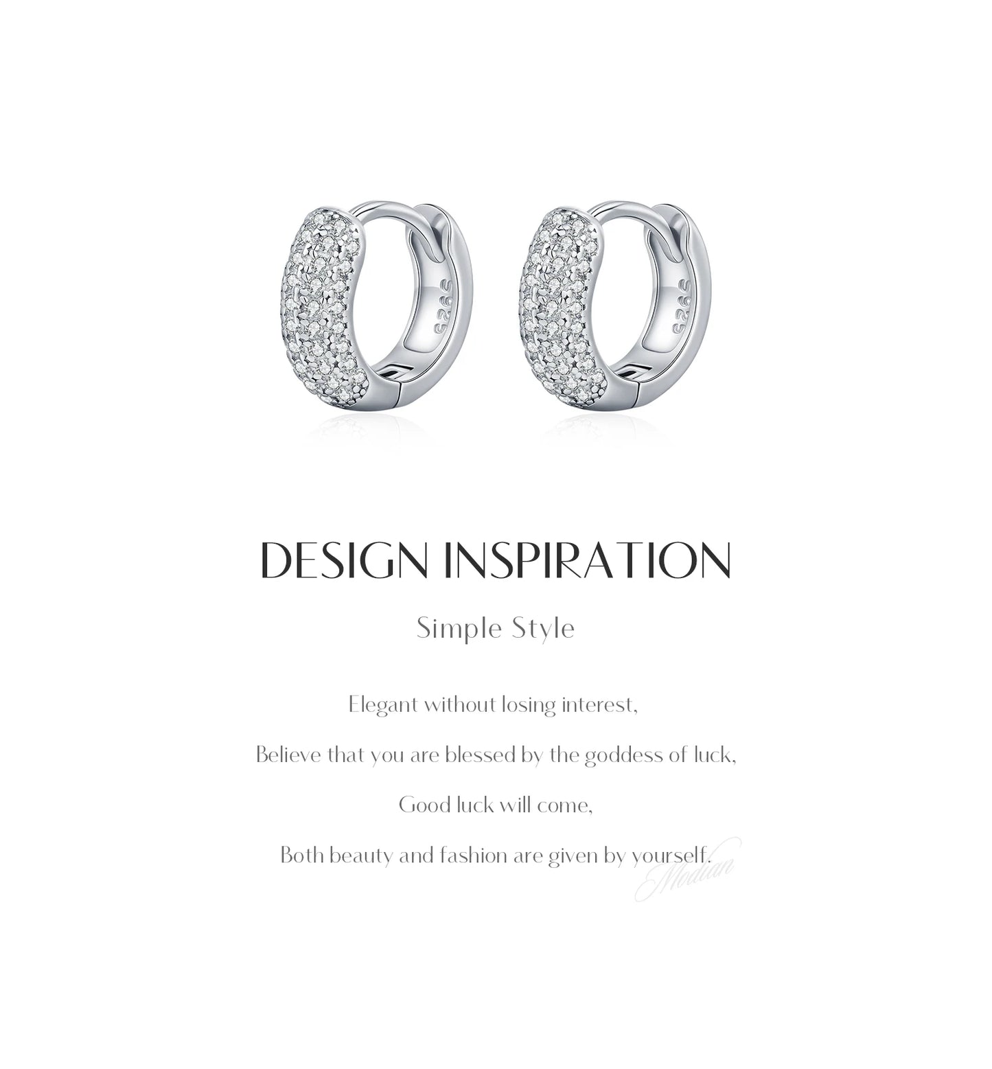 MODIAN D Color Sparkling Moissanite Ear Buckle 925 Sterling Silver Luxury Circle Hoop Earrings For Women Wedding Fine Jewelry