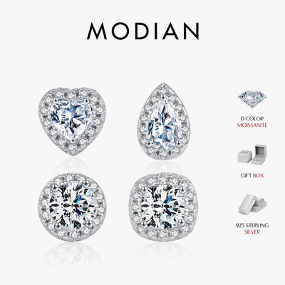 MODIAN D Color Heart Pear Square Moissanite Stud Earrings 925 Sterling Silver Lab Diamond Earrings For Women Wedding Jewelry