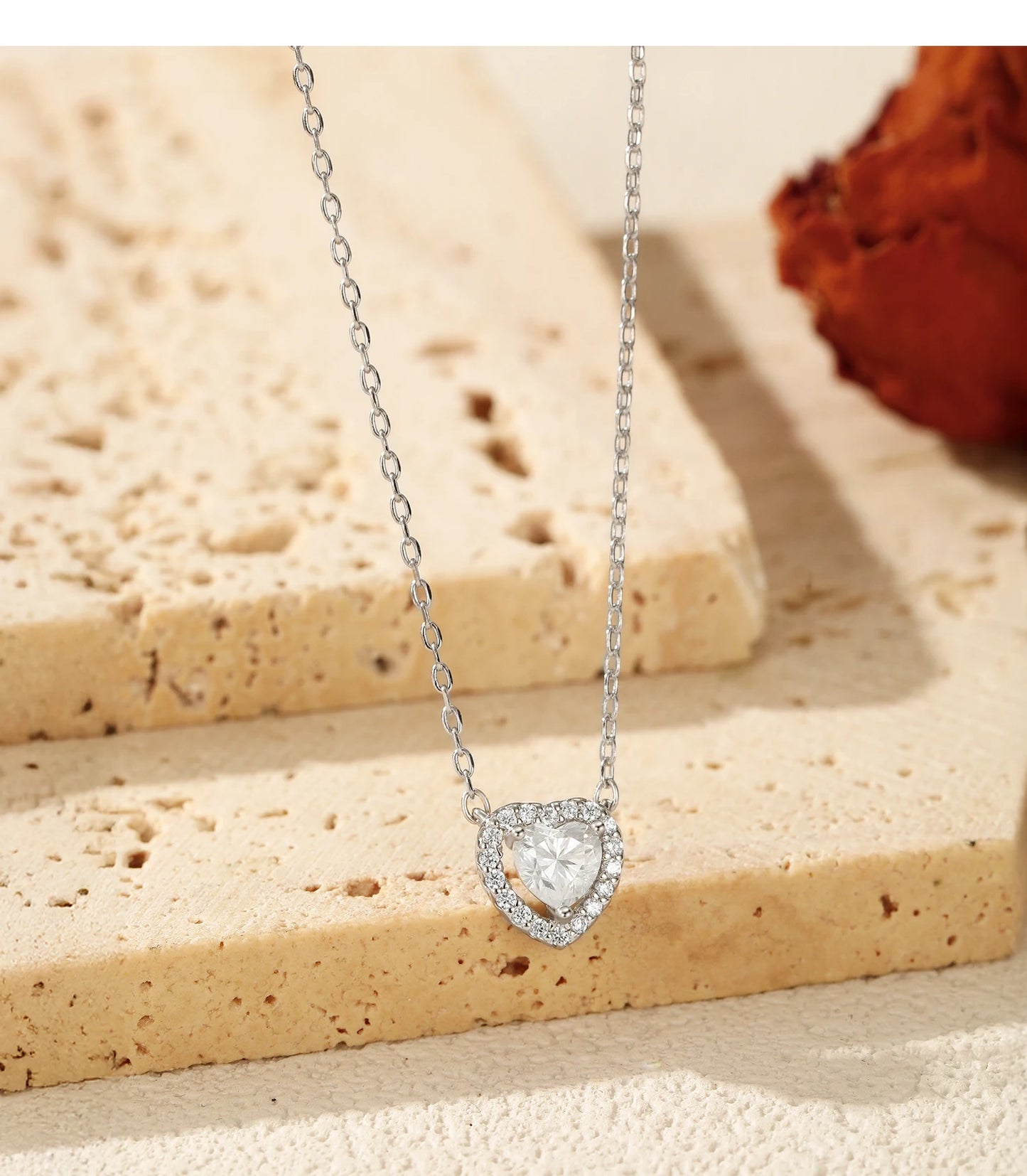 MODIAN Heart Moissanite Wedding Set 925 Sterling Silver Luxury Halo Earring Sparkle Rings Necklace For Women Bridal Jewelry