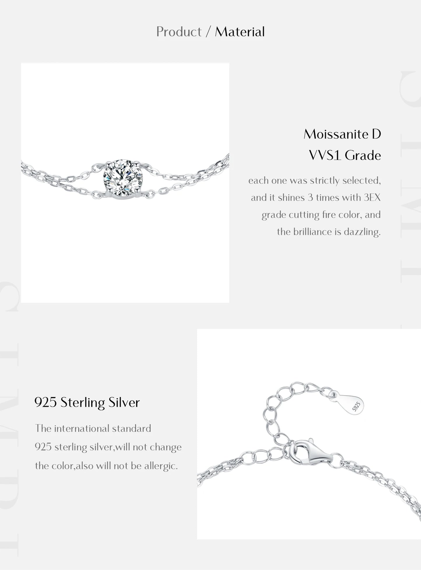 MODIAN 1CT D Color Moissanite Bracelet 925 Sterling Silver Delicate Double Layer Bracelets For Bridal Wedding Fine Jewelry Gifts