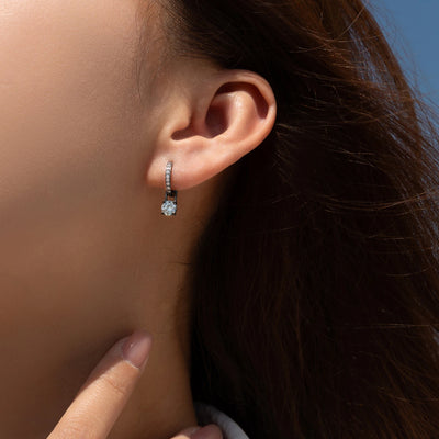 MODIAN 0.5Ct D Color Light Green Moissanite Swing Hoop Earrings 925 Sterling Silver Black Punk Ear Buckles for Women Jewelry